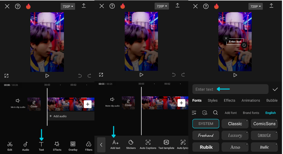 tap on text, then add text