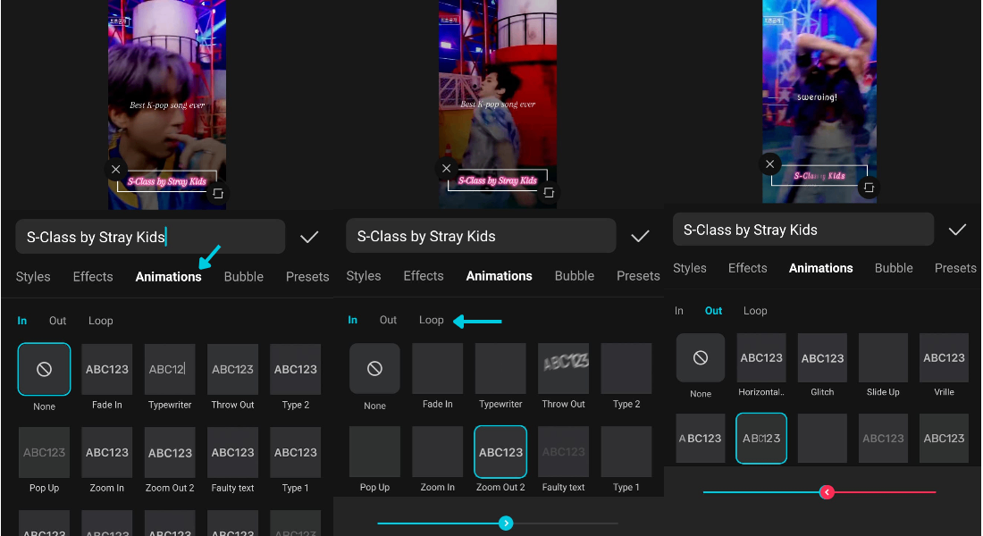 set amazing animations of texts