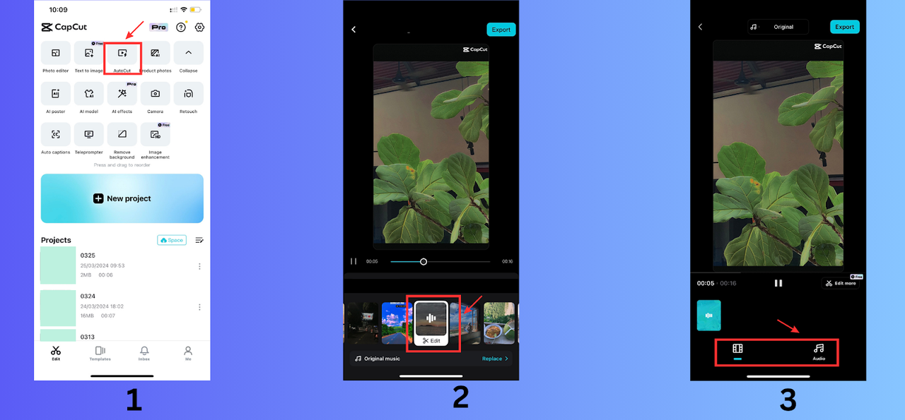 Una ilustración de CapCut la función AutoCut, que muestra cómo simplifica el proceso de edición de video.