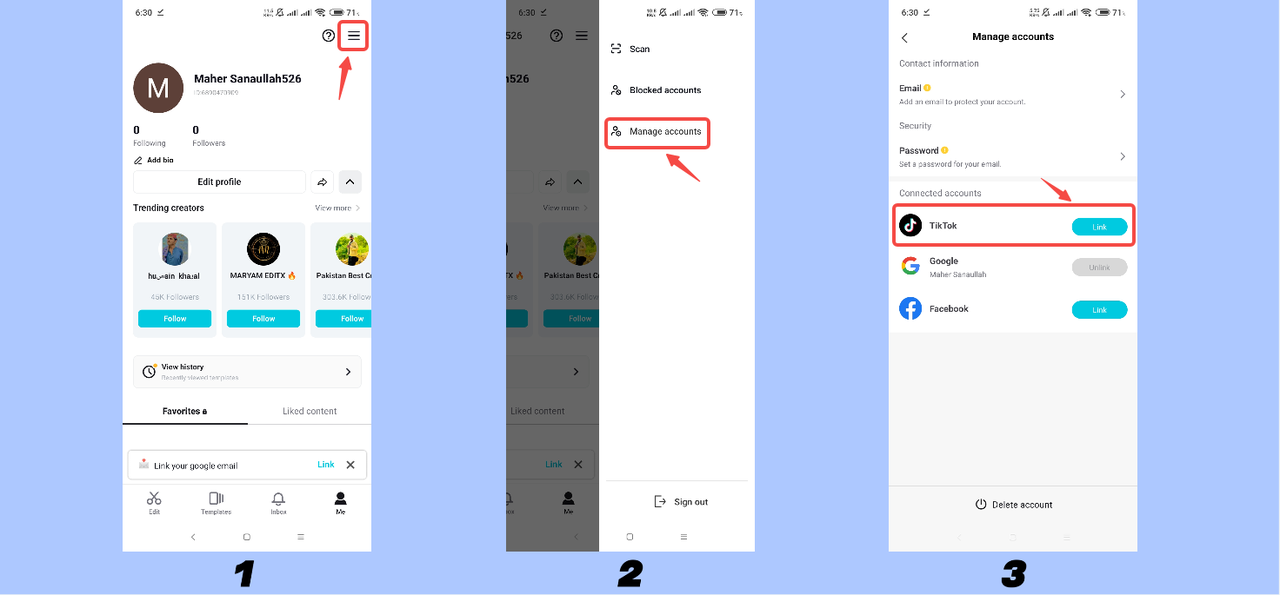 Link your TikTok and CapCut App