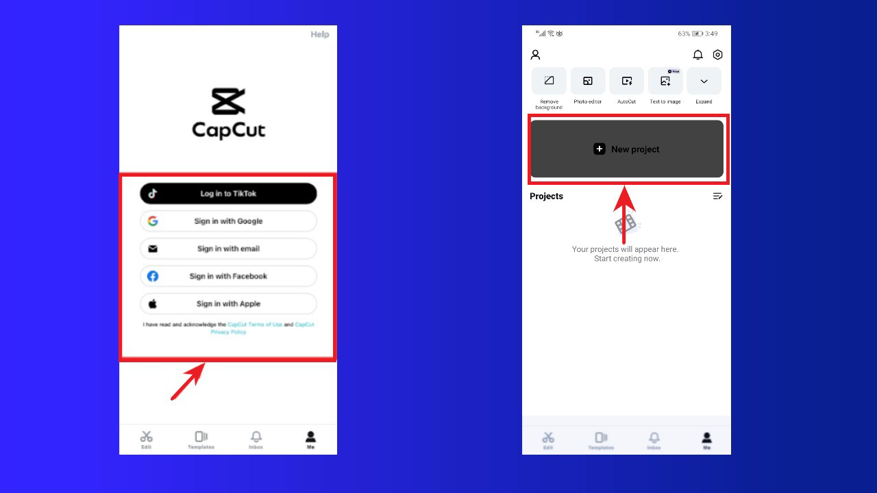 Download CapCut App and create project