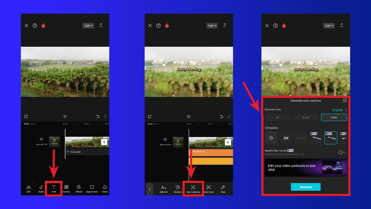 Add text using Auto captions