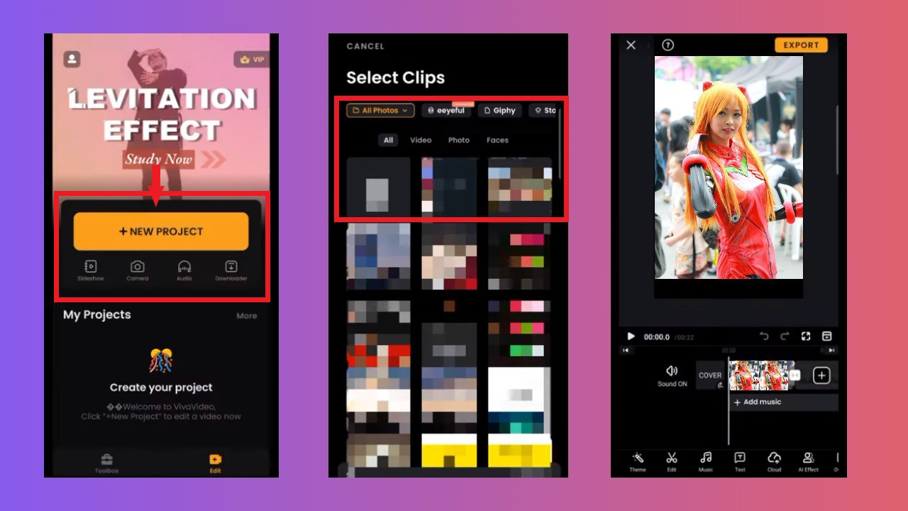 Upload video clips at VivaVideo