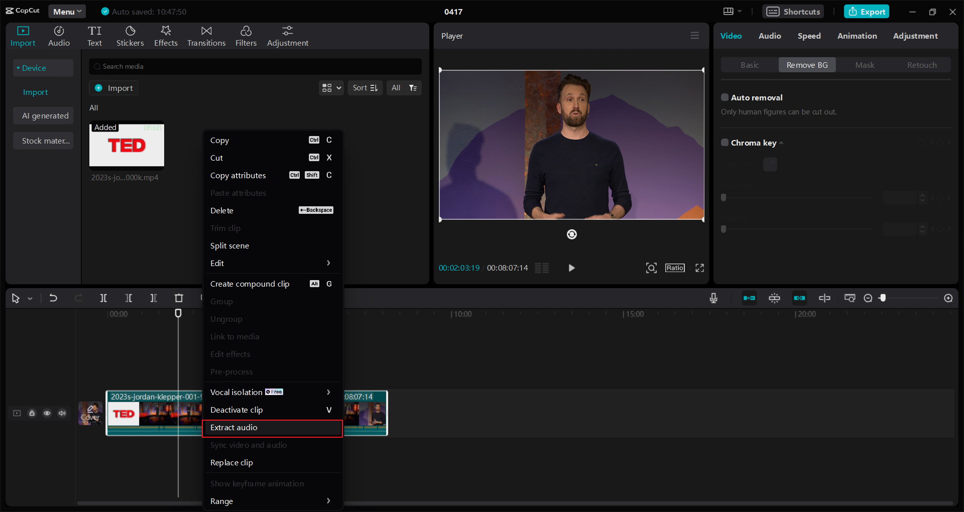 how to split sound from video on CapCut