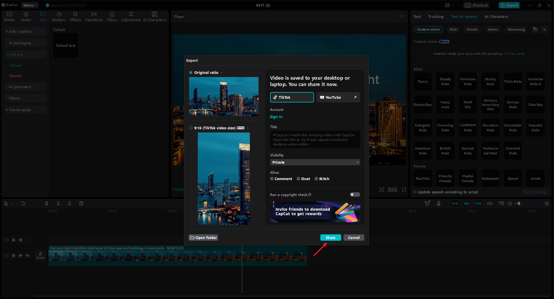 Share your text-to-speech video