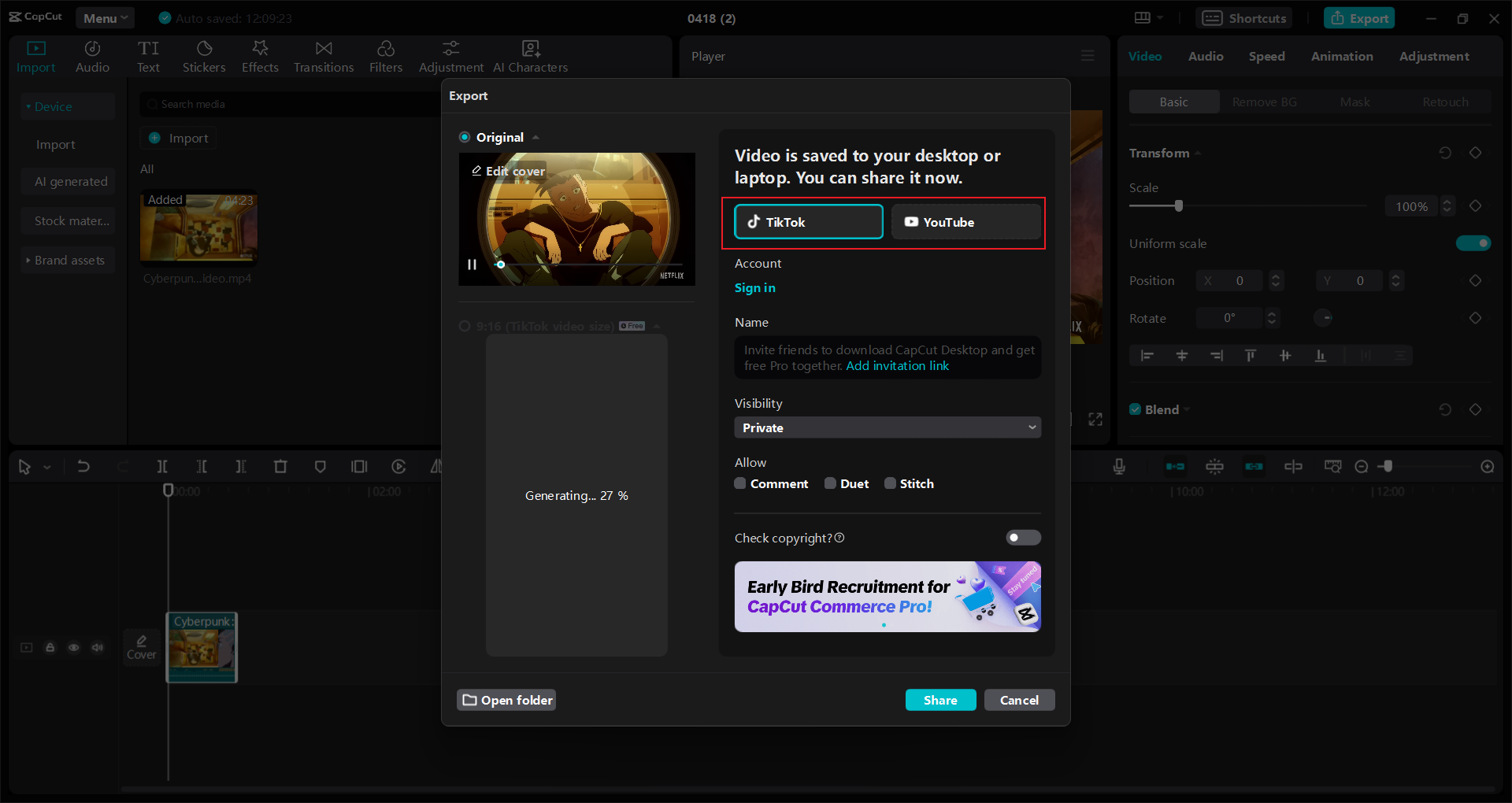 fast share on CapCut
