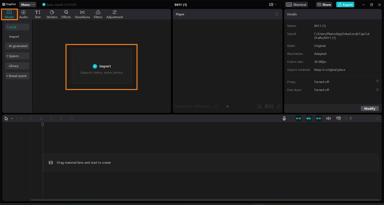 Media replacement on CapCut PC