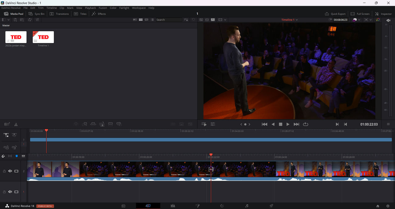 Speed ramp DaVinci interface