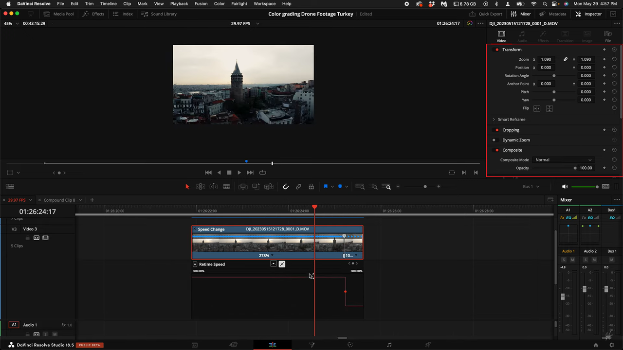 how to adjust speed ramp on DaVinci Resolve
