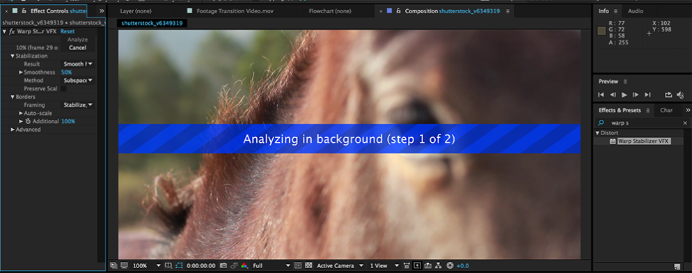 stabilize video After Effects with Warp Stabilizer