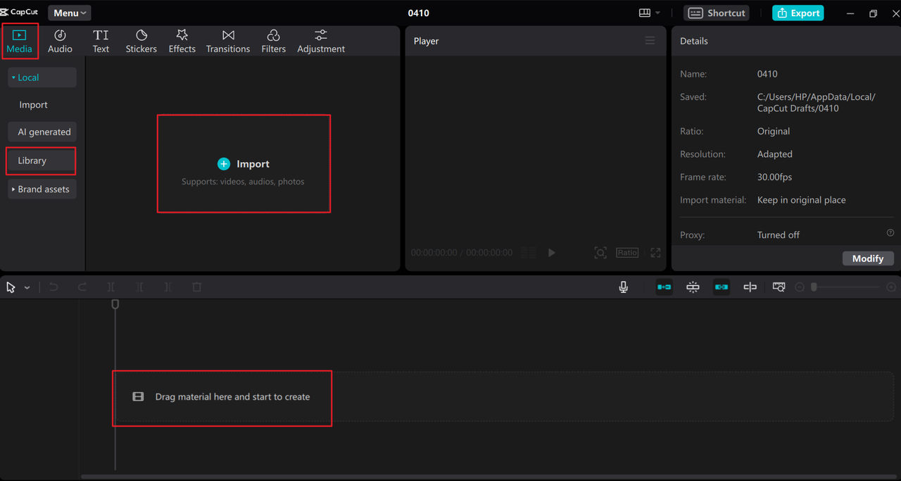 Import video to the CapCut stabilizer for PC