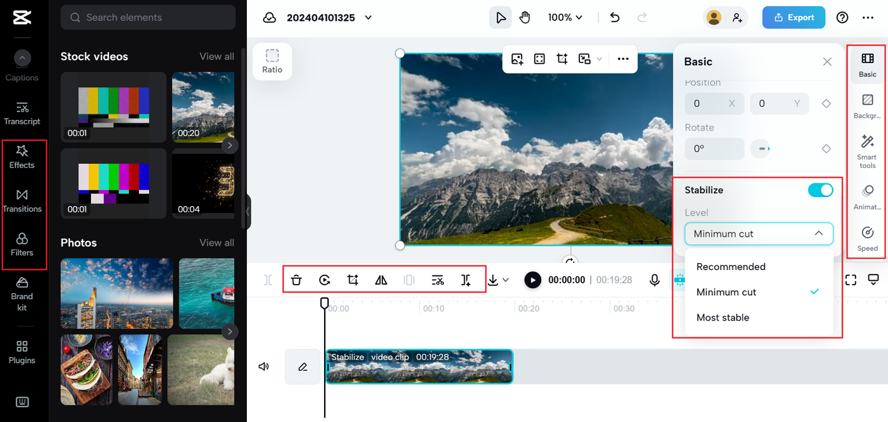 Stabilize a video on the CapCut stabilizer online