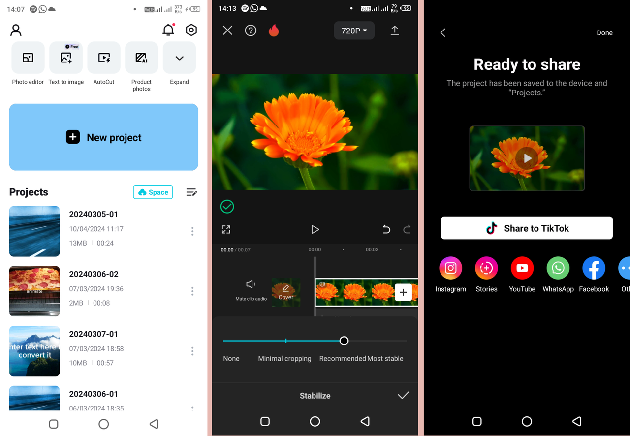 Stabilize a video on the CapCut stabilizer for mobile