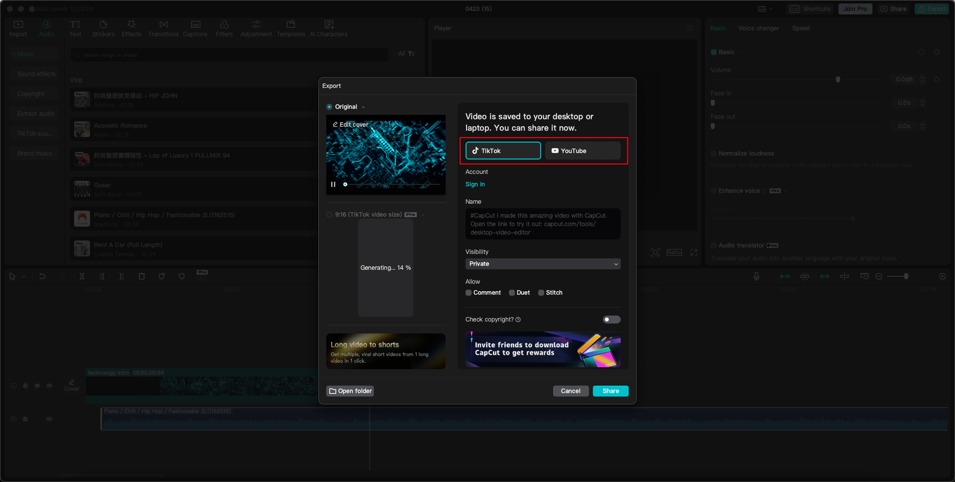 fast share on CapCut