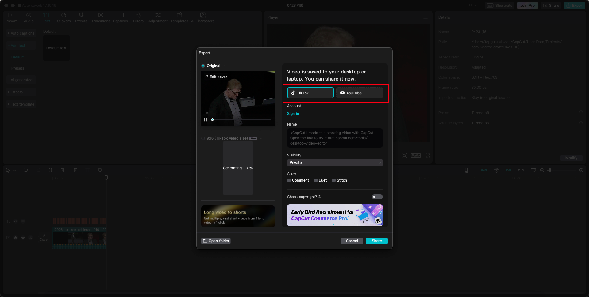 fast share on CapCut