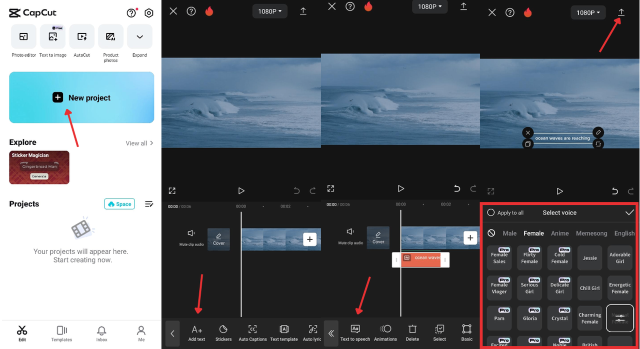 capcut text to speech addition for android