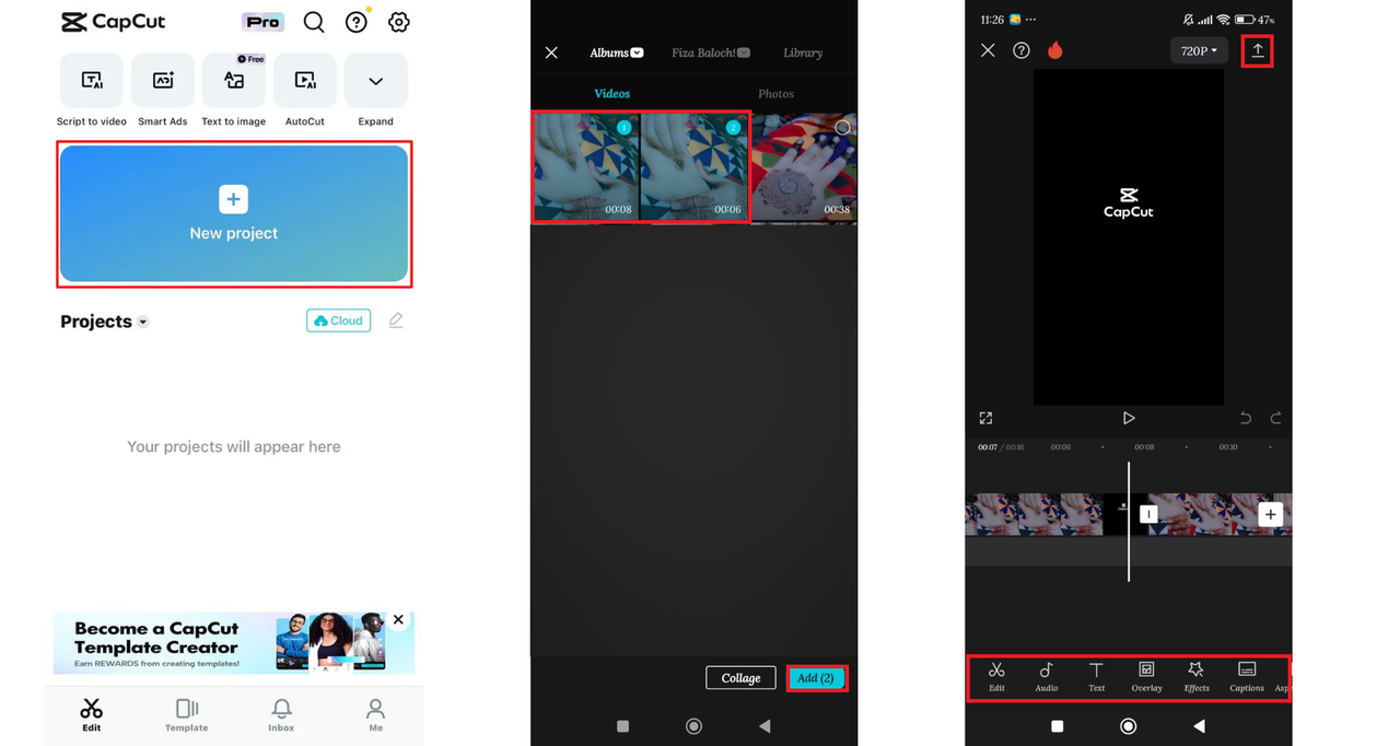 combine videos with capcut