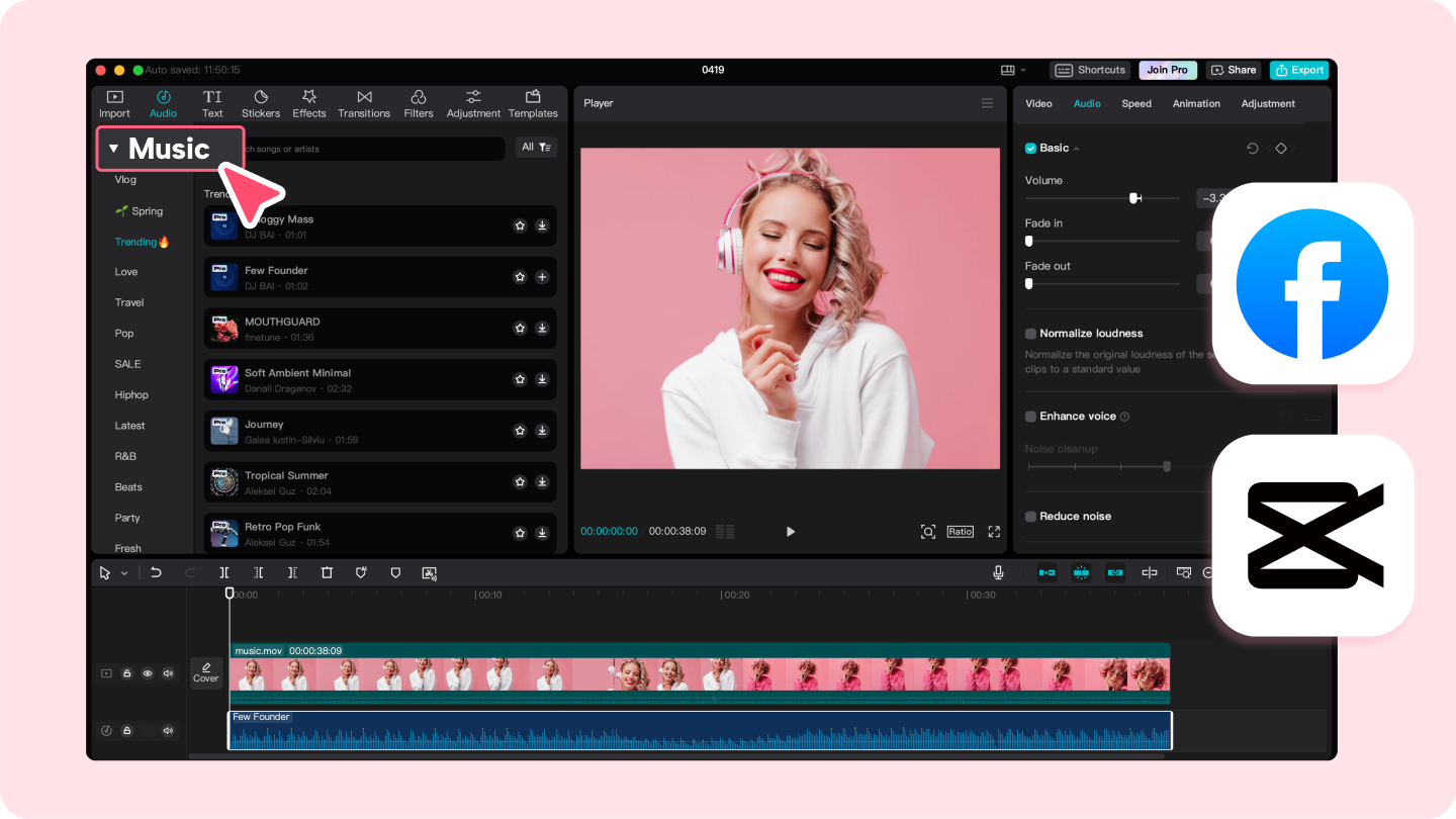 how to add music to facebook video