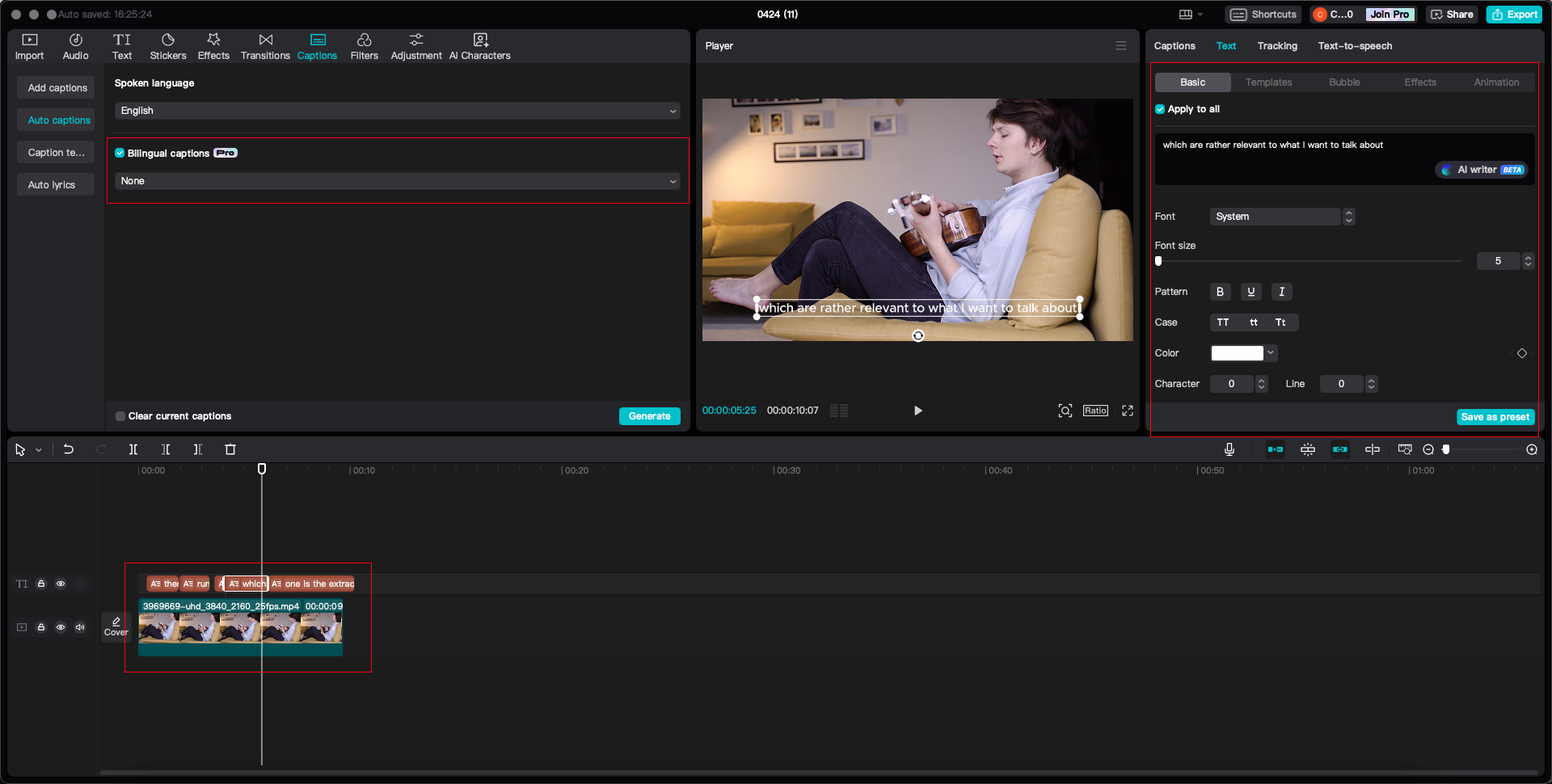 edit and adjust your captions