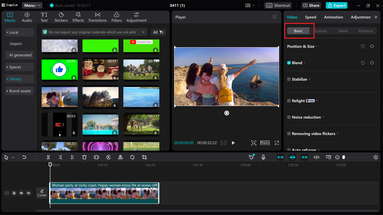 Using the Basic feature on CapCut desktop