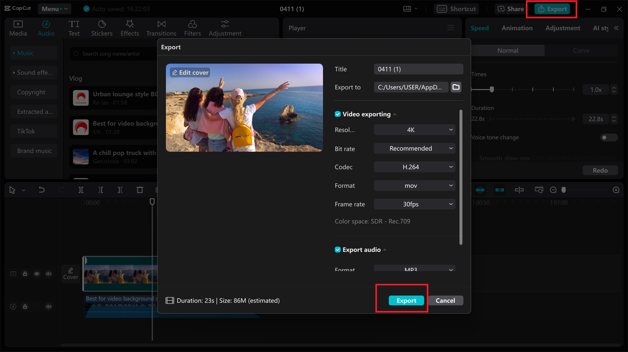 Export video from CapCut desktop