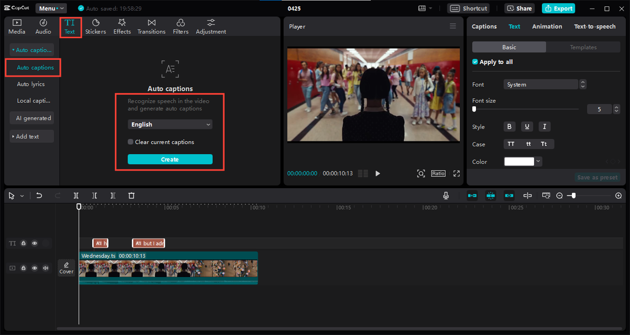 Translate video with auto caption in CapCut PC app