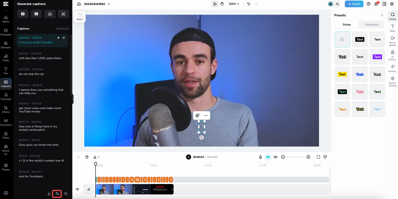 how to add captions on CapCut online