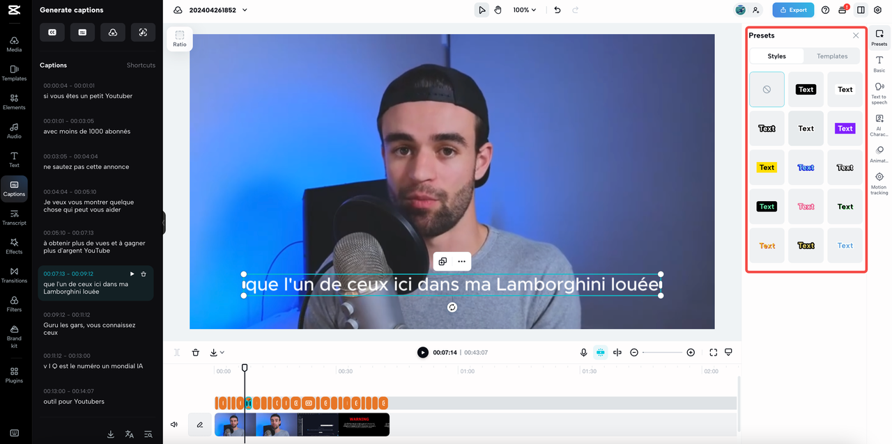 how to customize French captions on CapCut online