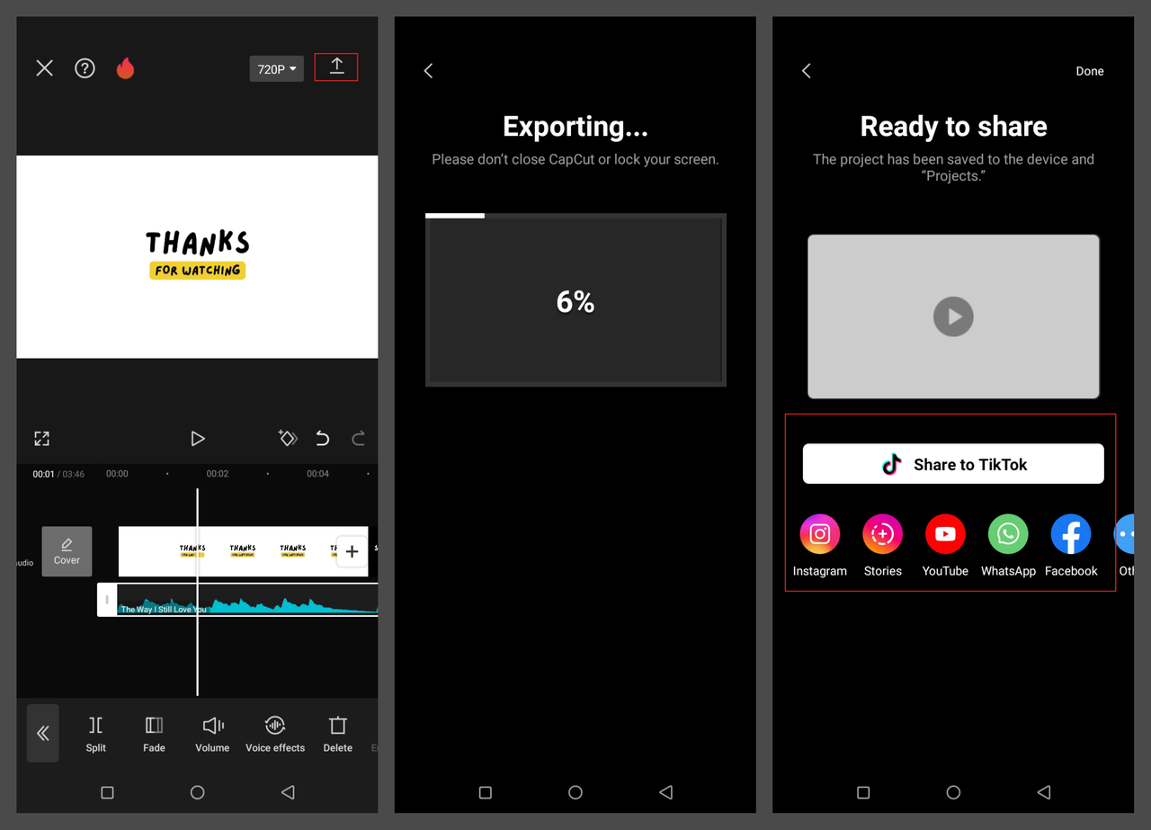 how to export translated media on CapCut mobile