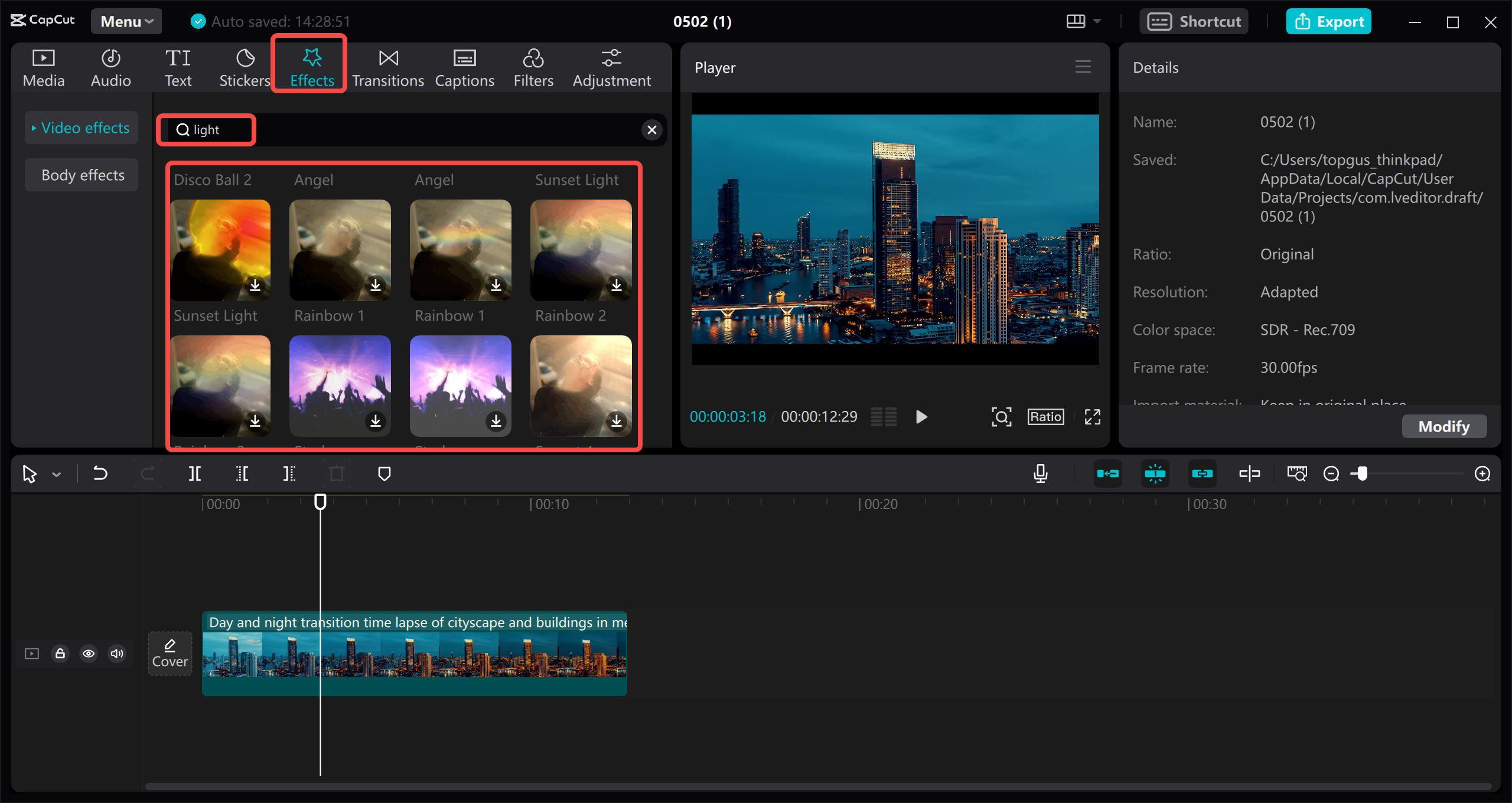 Choose the light effects