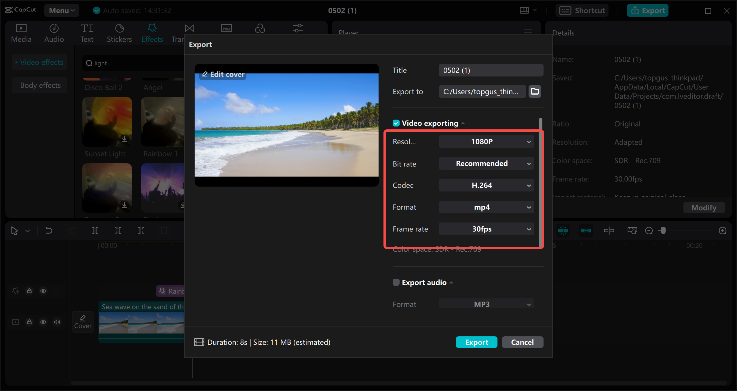 Select the video format