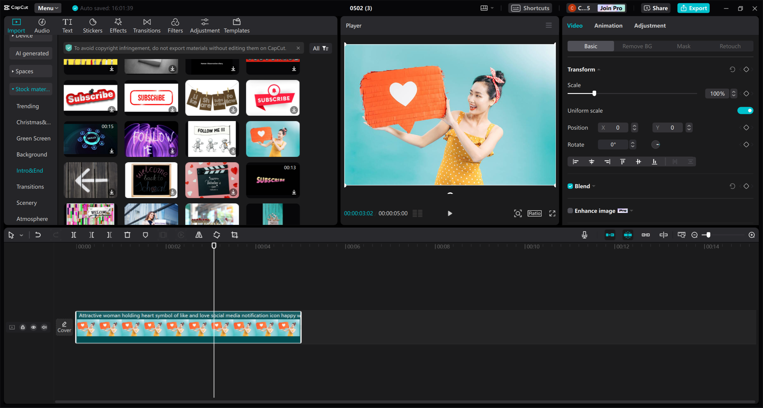 Thư viện mẫu video của CapCut hiển thị các tùy chọn khác nhau.