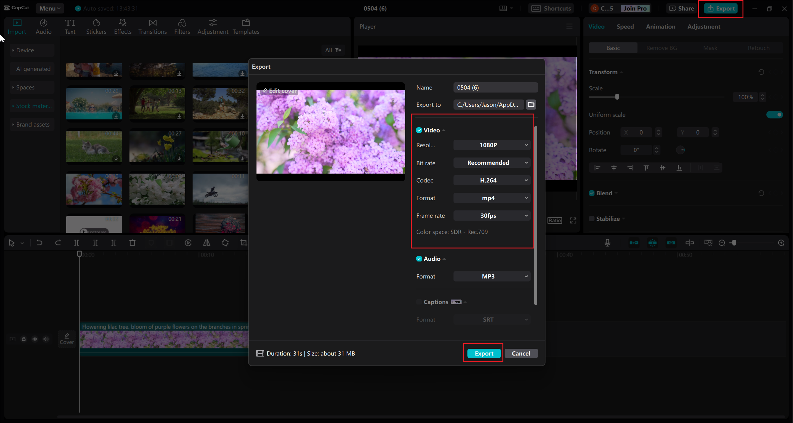 export on CapCut