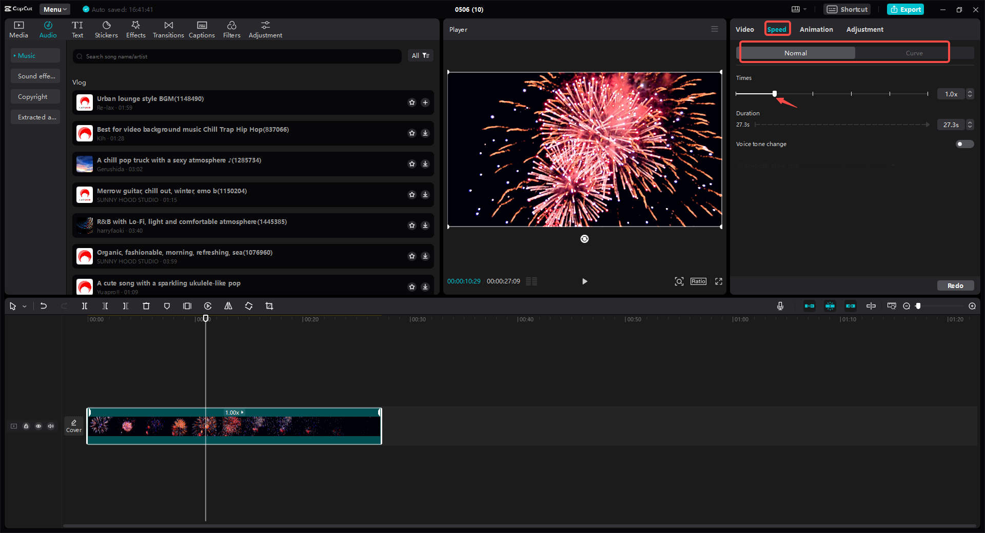 Select the desired speed