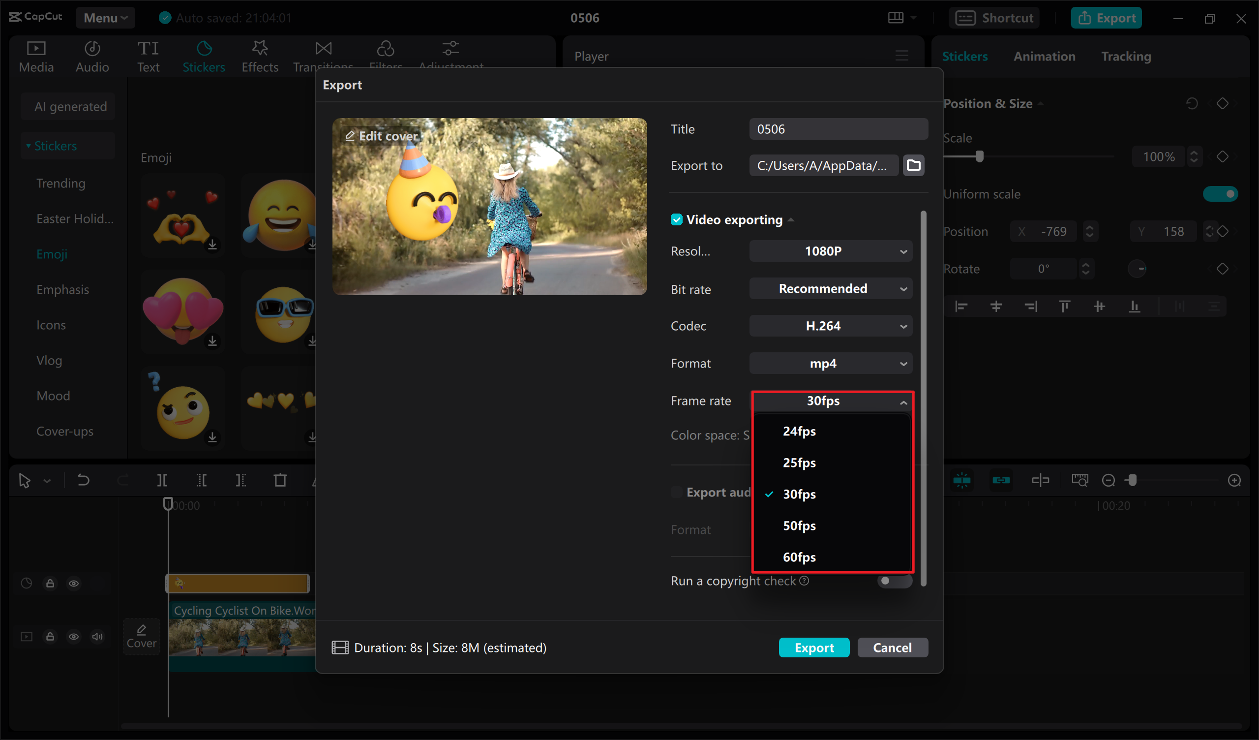 Make MP4 smaller by changing the frame rate