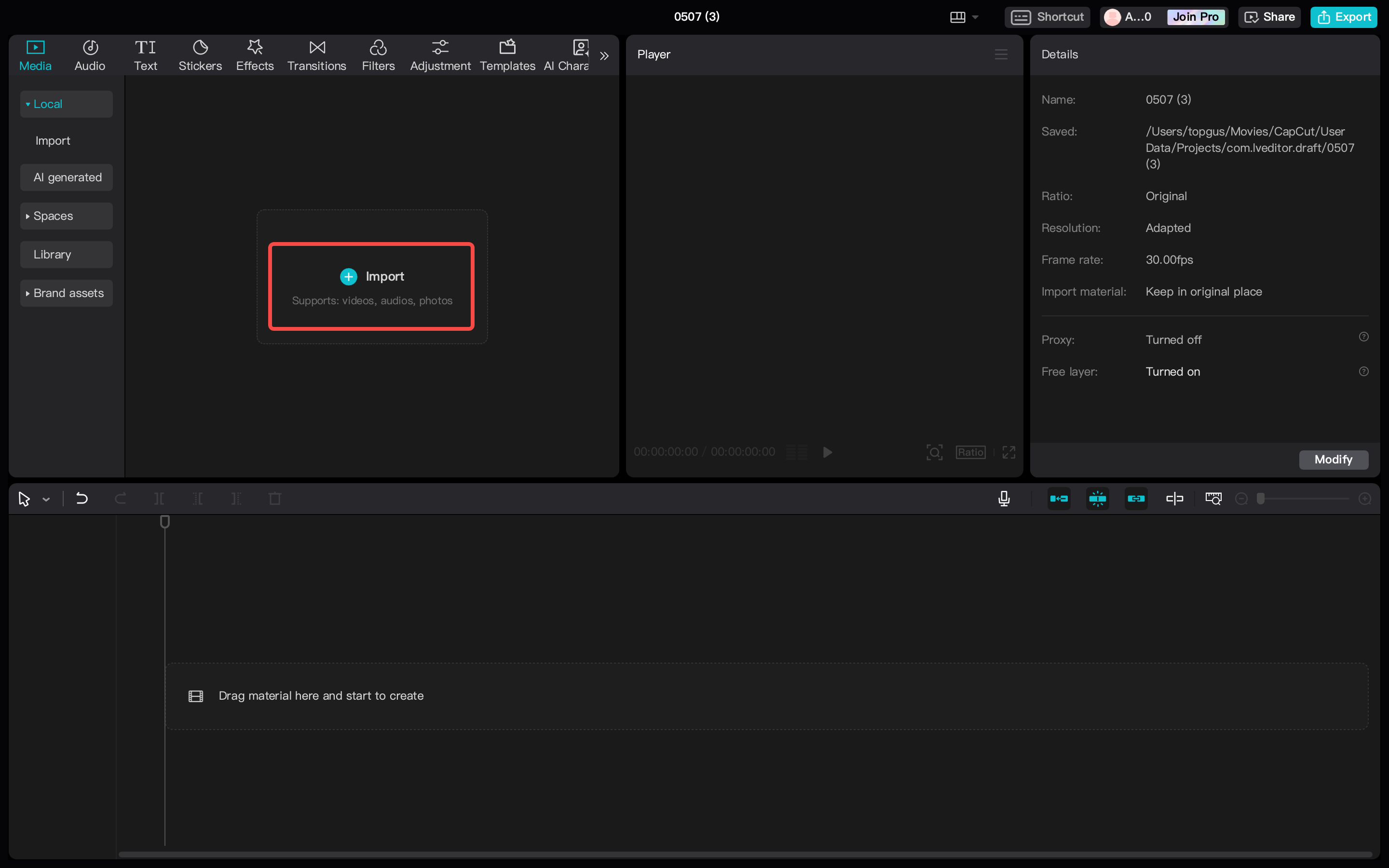 Import the video for commercial use