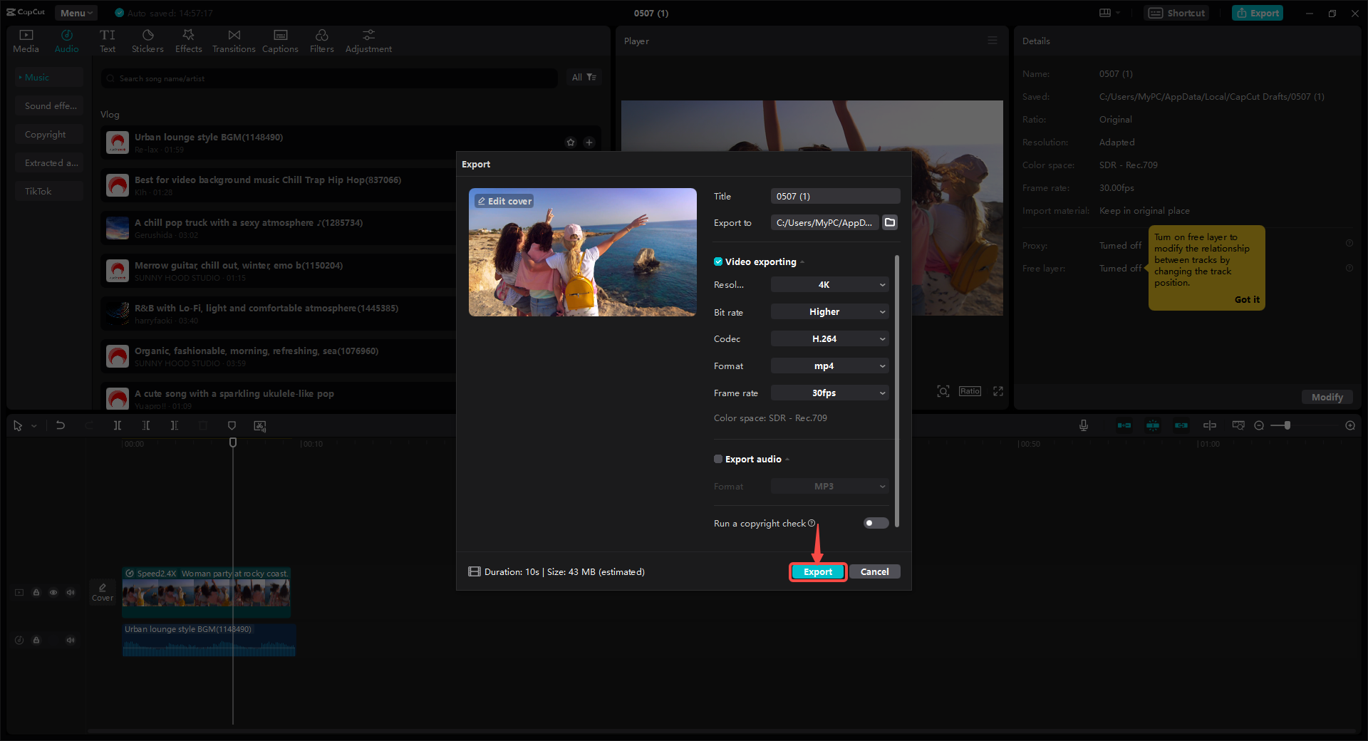 Save and export your slow-motion masterpiece