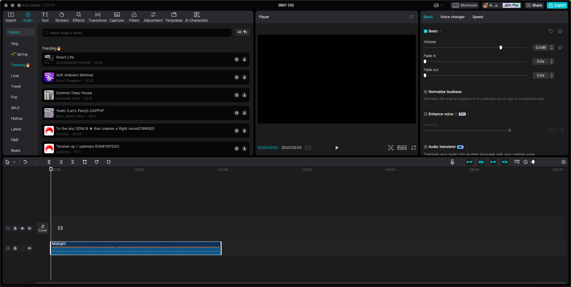Enhancing MP3 files with CapCut