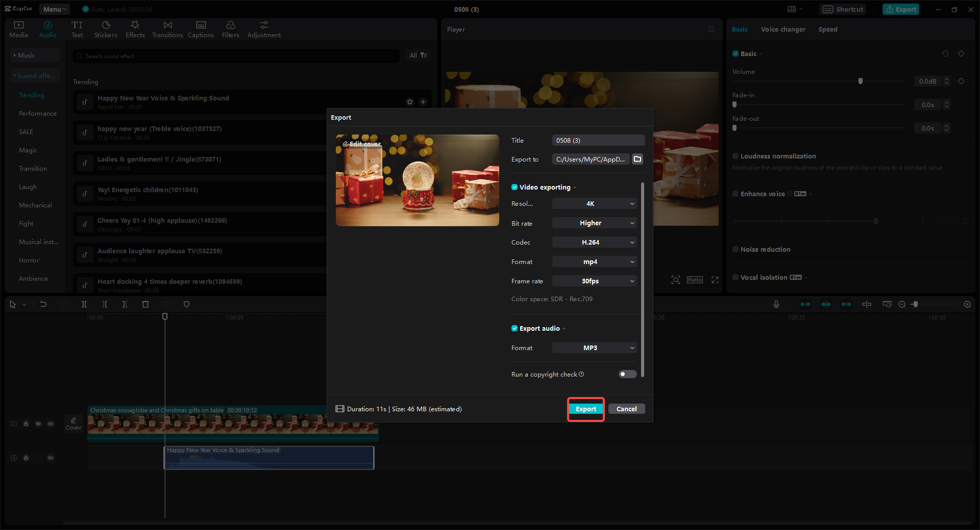 Export video with optimal frame rate