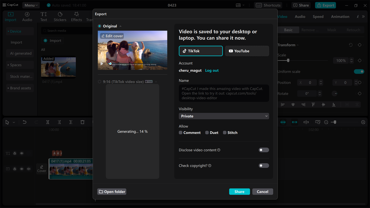 Sharing a video with the ideal TikTok length