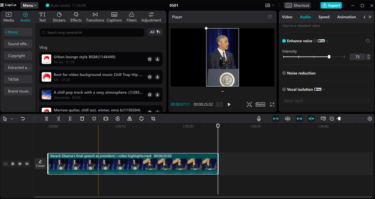 TikTok ad specs and video editing tools on the CapCut desktop video editor