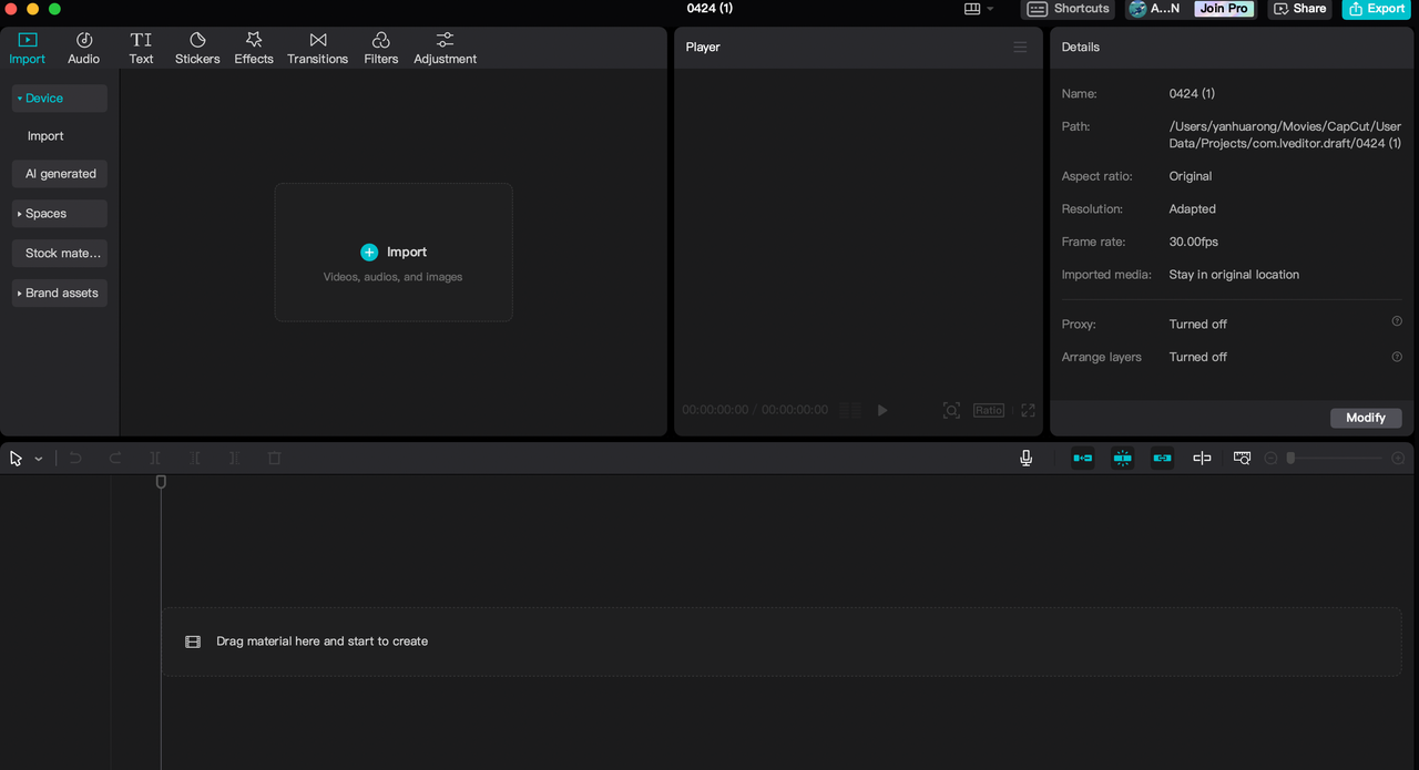 Import a file to the CapCut desktop video editor and translate English to German audio