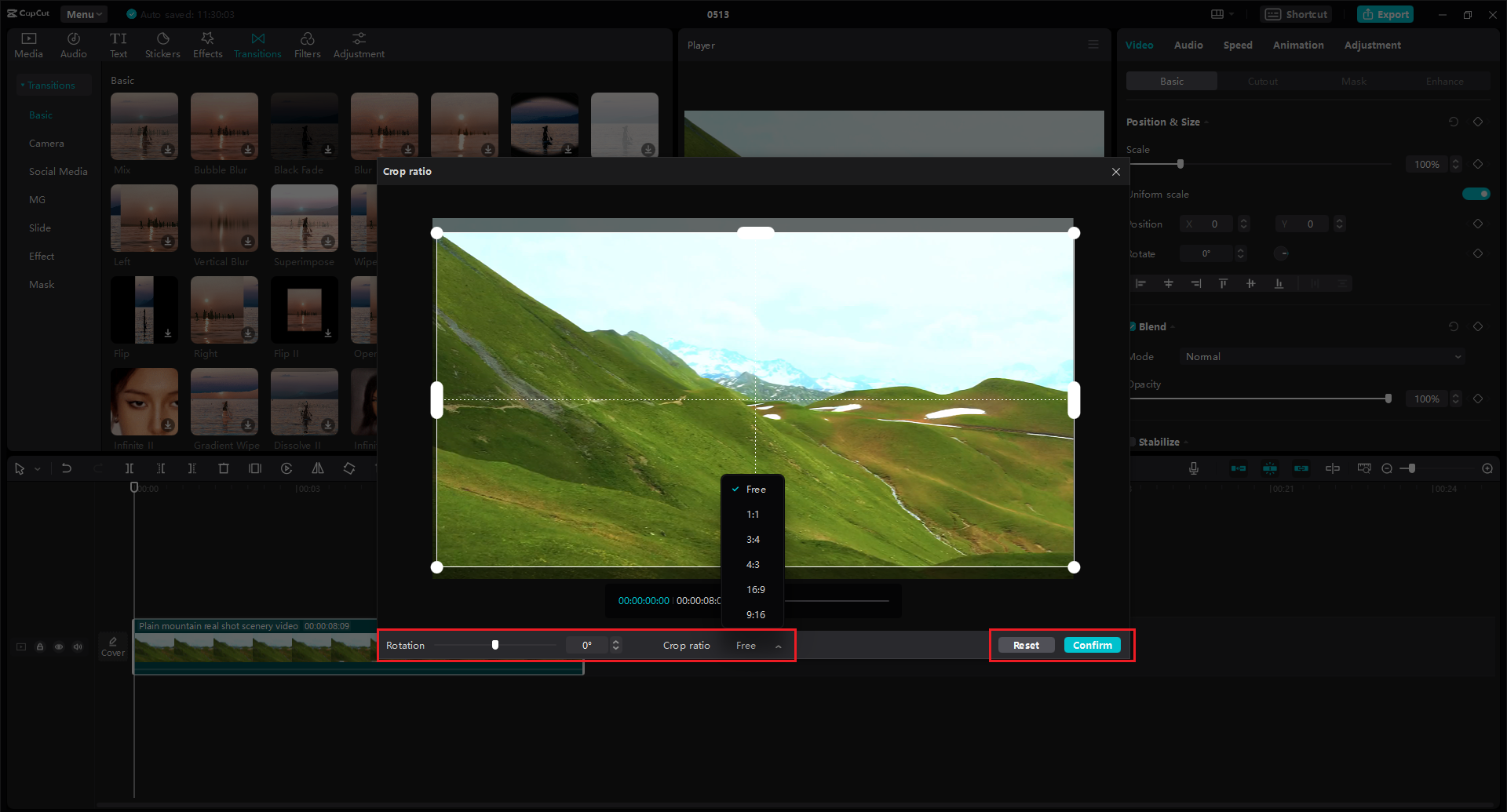 crop using a preset aspect ratio or manually adjust the edges