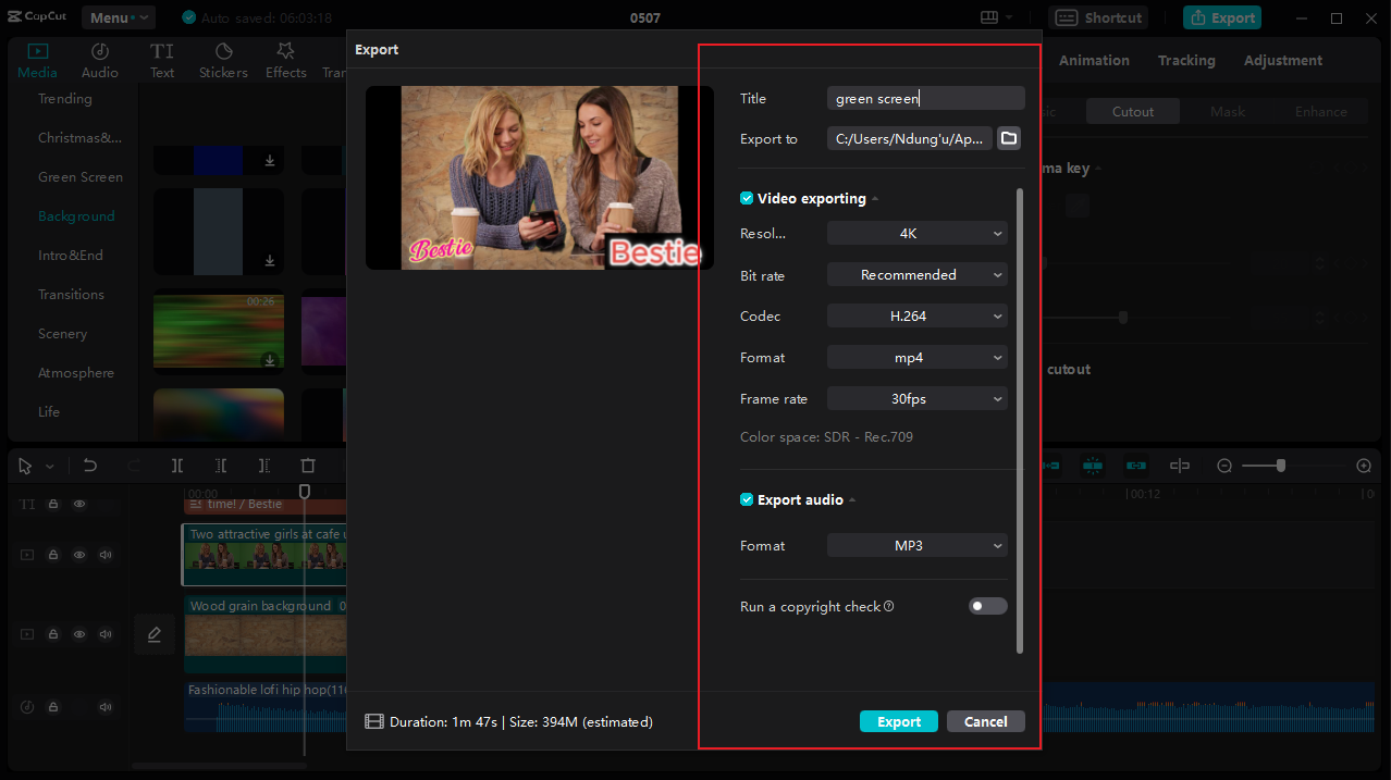 how to export green screen video on CapCut desktop video editor