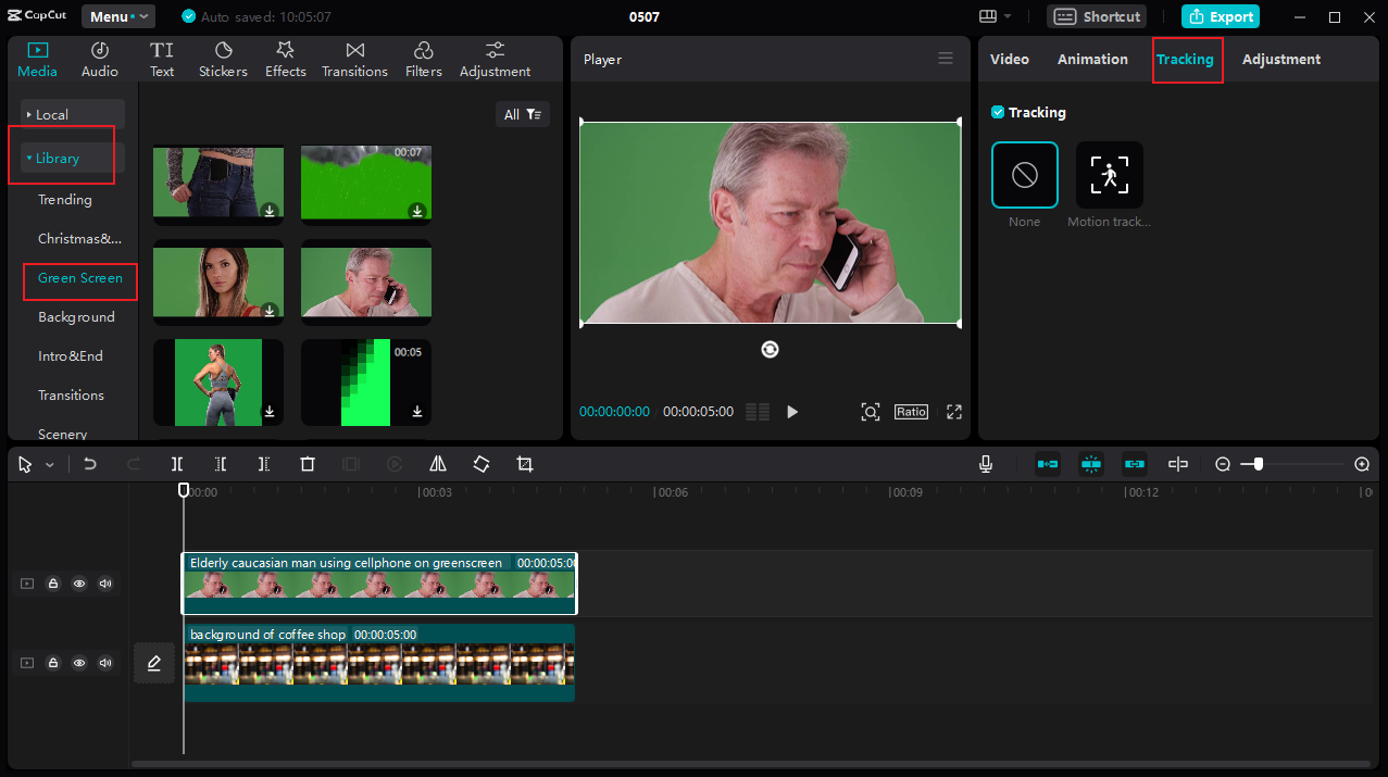 how to add video from the library and apply motion tracking on the CapCut desktop video editor