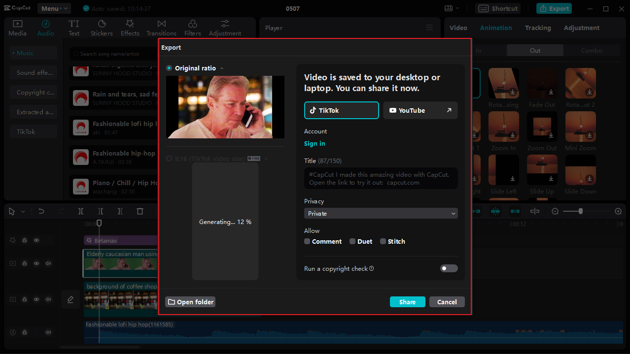 how to share green screen video on CapCut PC