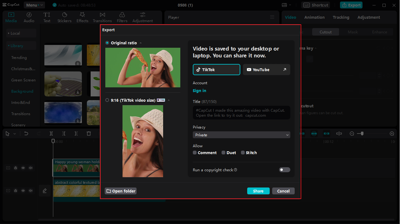 how to share green screen video on the CapCut desktop video editor