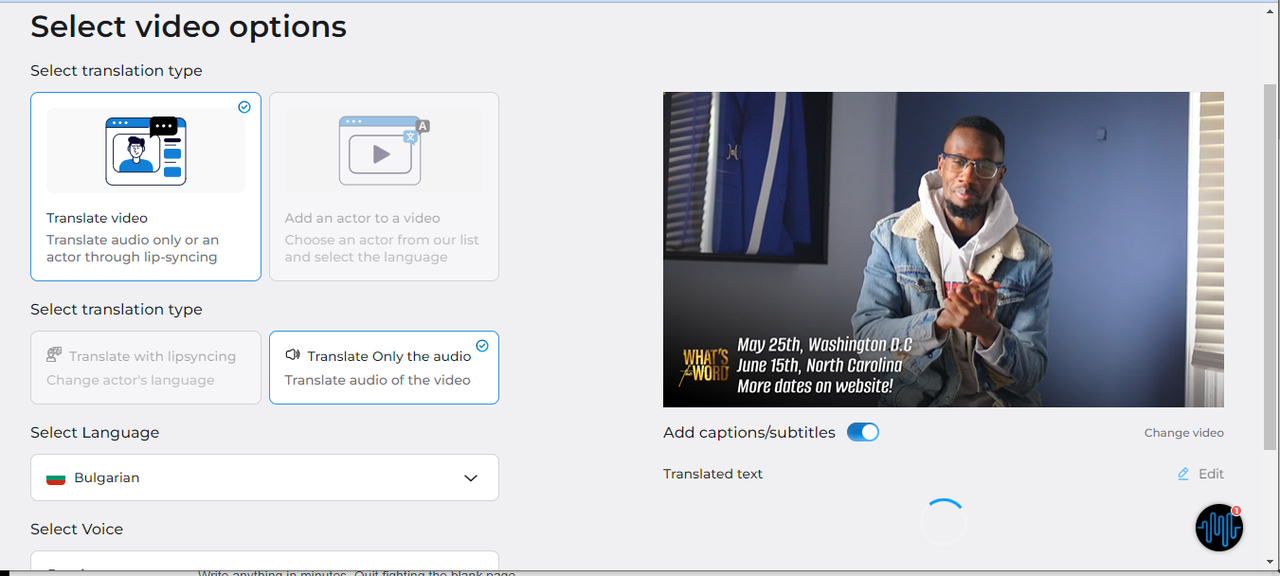 AI video dubbing in Synthesys