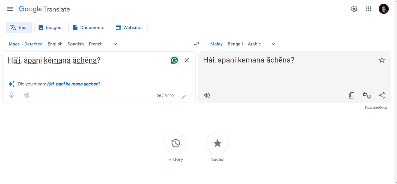 How to google translate Bangla to Malay