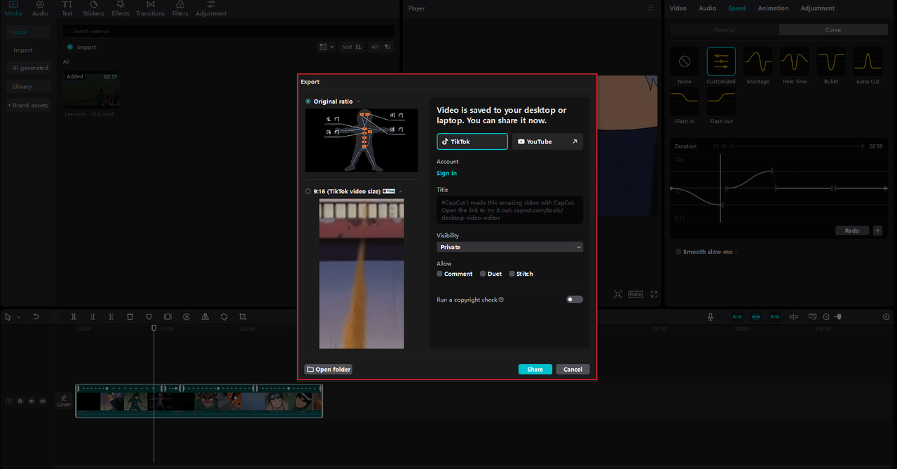 how to make velocity edit on CapCut and instantly share the video on TikTok or YouTube 